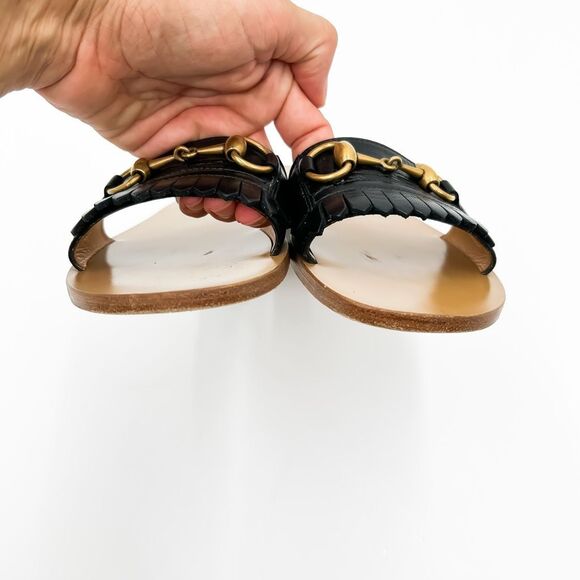 Gucci Varadero Fringe Sandals Horsebit Slides Black Size 37, 7 - Picture 9 of 15